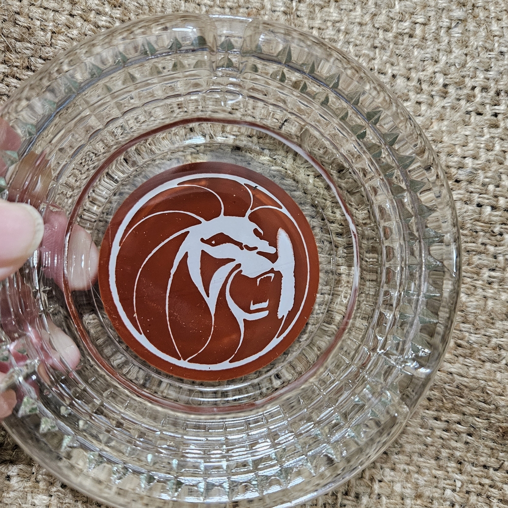 Glass Ashtray with Lion Head Design Vintage MGM Grand Casino Souvenir